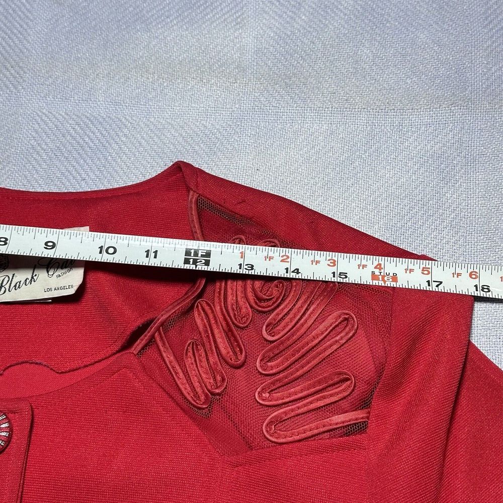 Vintage 1980s Black Cat Fashion Red Mesh Accent Blazer Top Women's Size Medium - Picture 13 of 15